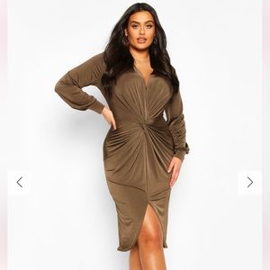 PLUS TWIST FRONT PLUNGE MIDI DRESS (NWT)
